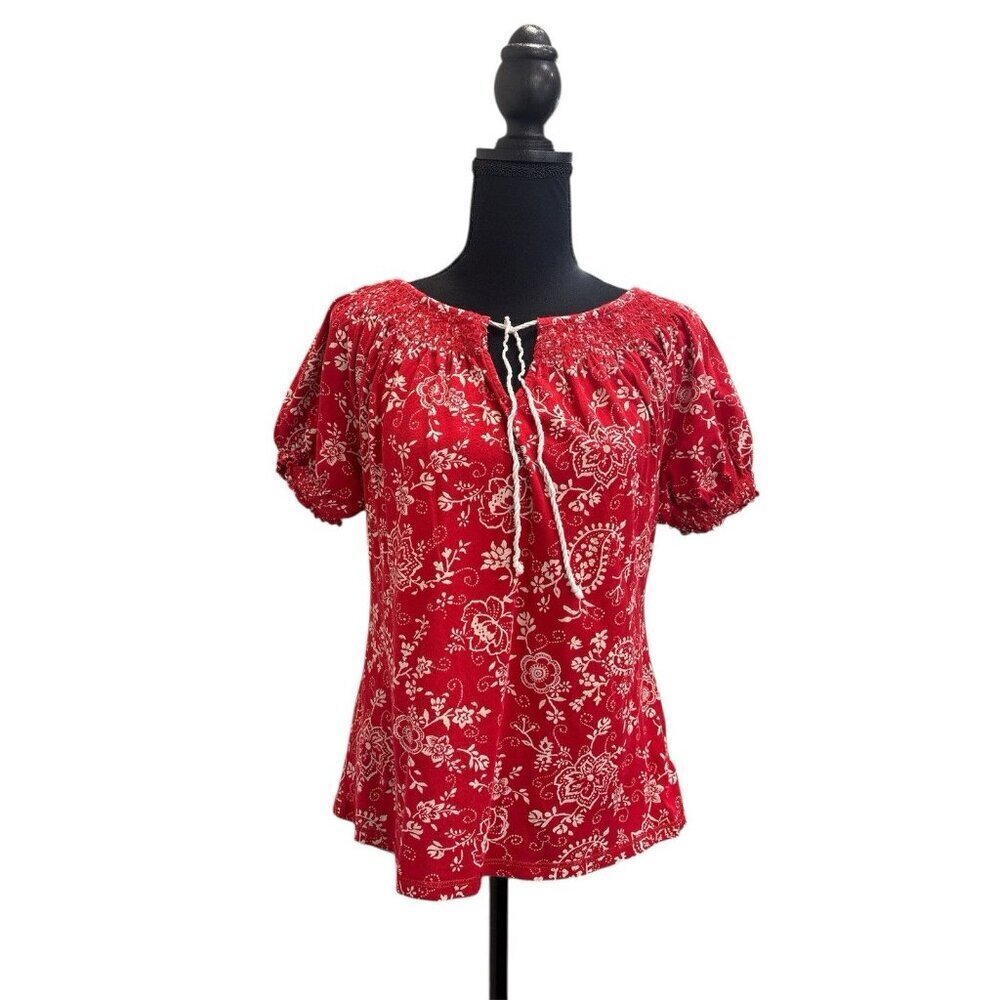 Lauren Ralph Lauren Jean Co. red blouse with a white floral print Size PM